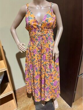 Caroline Constas Yellow Floral Bright Patterned Stretch Dress Size US M With Tag